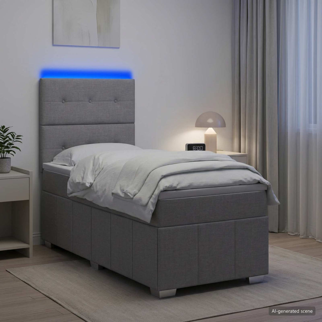 vidaXL Łóżko z box spring LED z materacem jasnoszary 100 x 200 cm