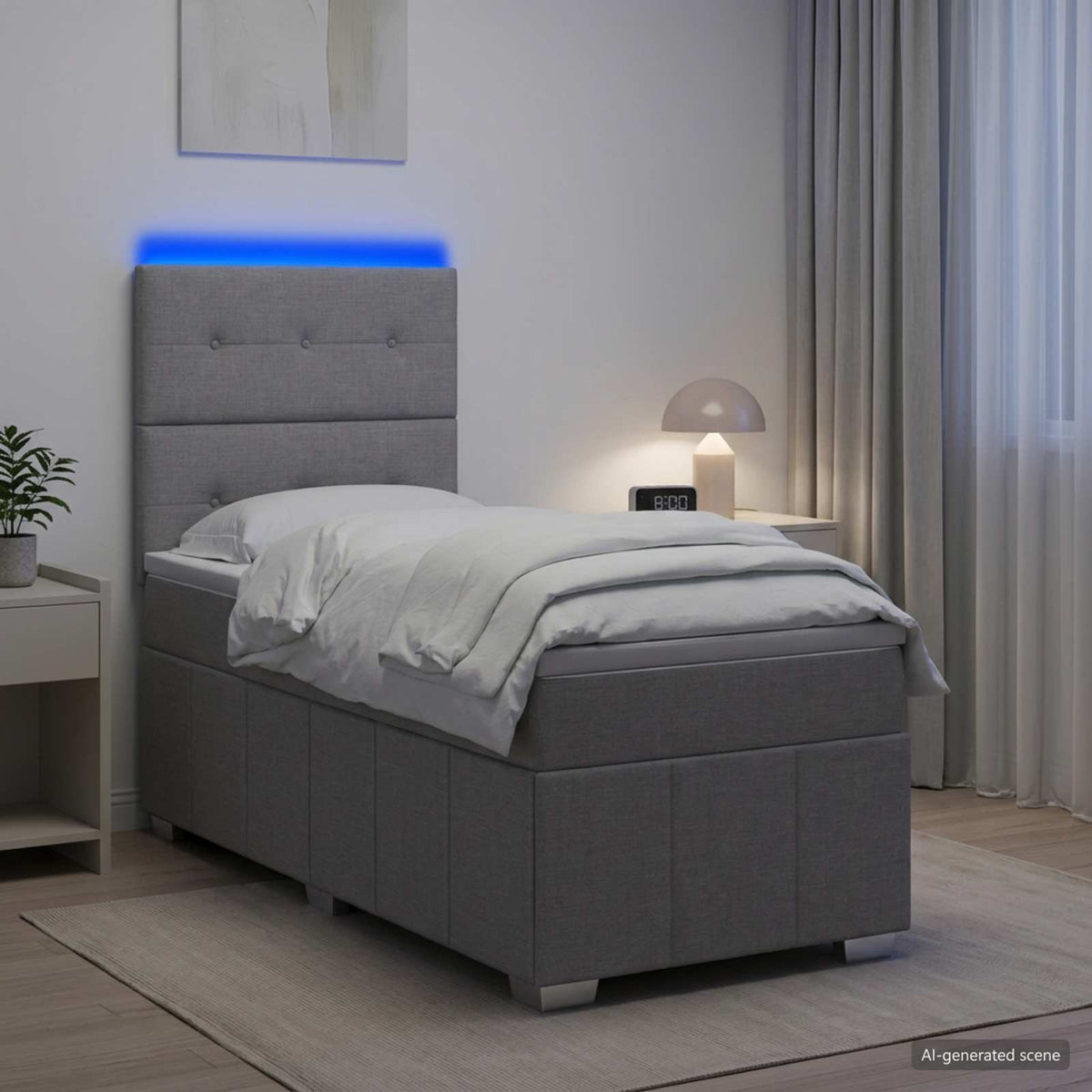 vidaXL Łóżko z box spring LED z materacem jasnoszary 100 x 200 cm