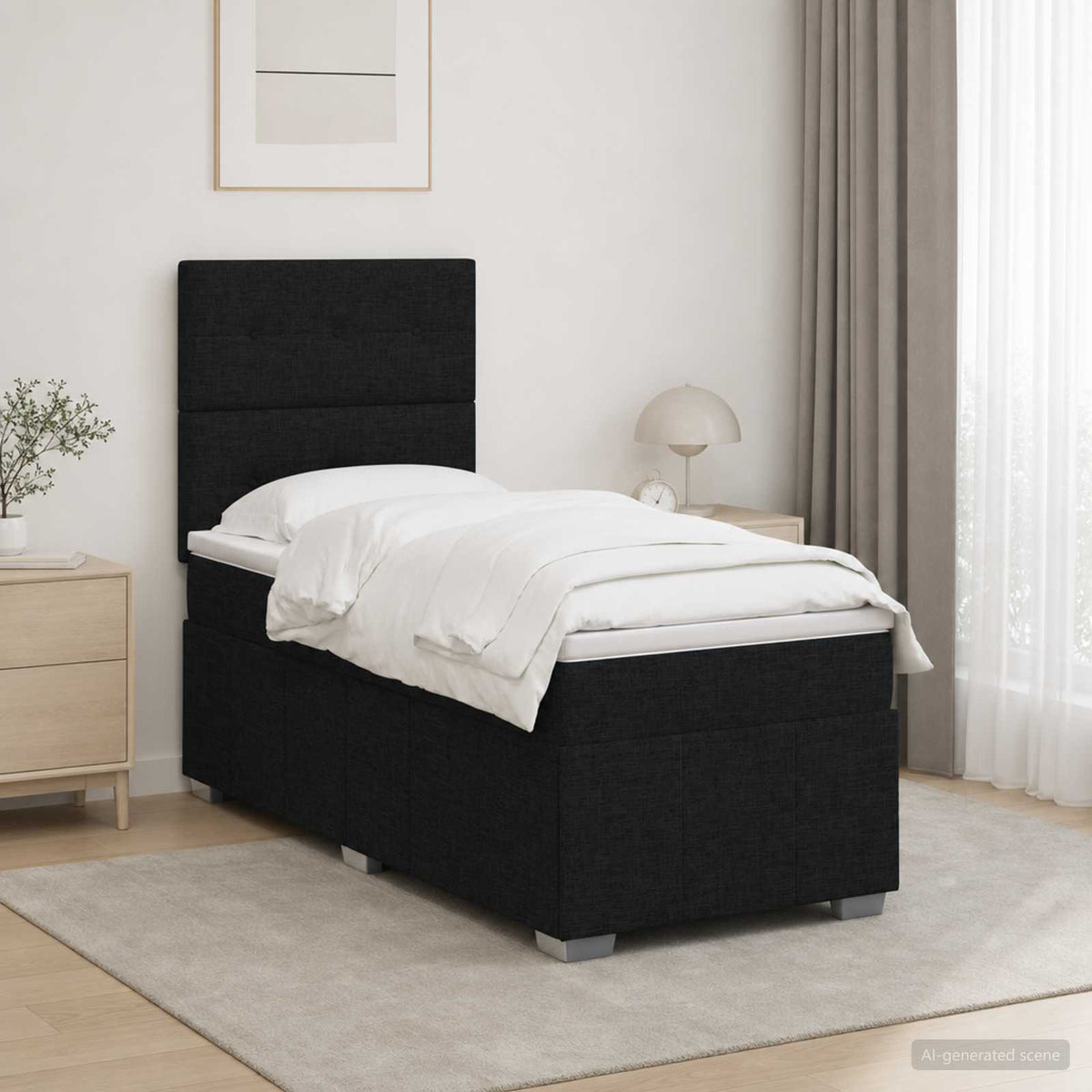 vidaXL Łóżko z box spring LED z materacem Czarny 100 x 200 cm tkanina