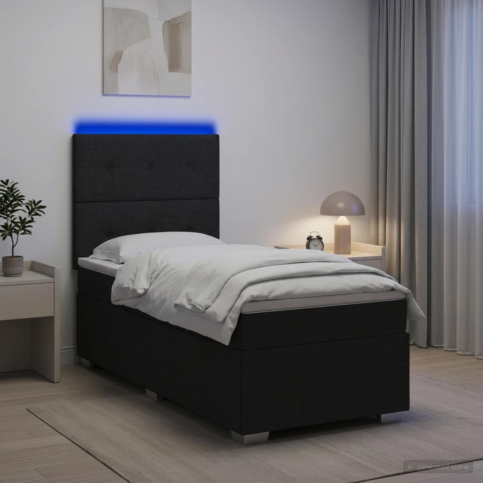 vidaXL Łóżko z box spring LED z materacem Czarny 100 x 200 cm tkanina