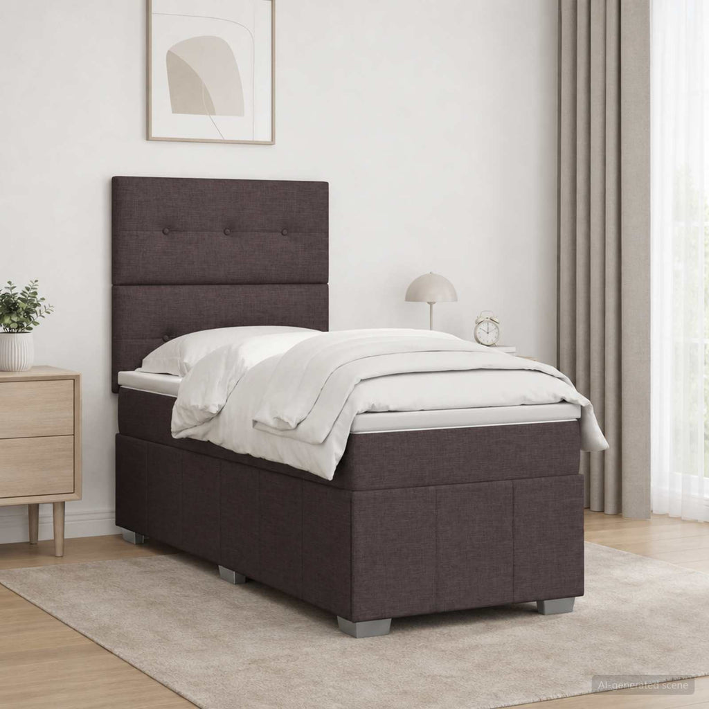 vidaXL Łóżko z box spring LED z materacem Ciemny brąz 90 x 200 cm