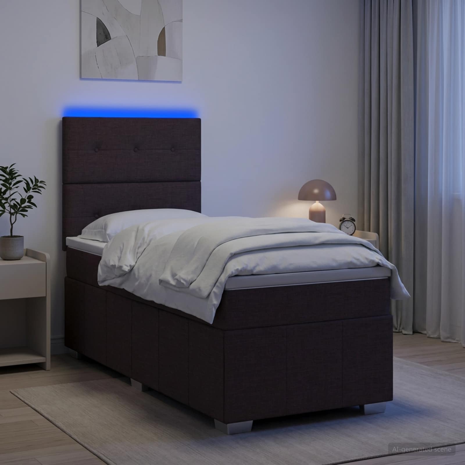 vidaXL Łóżko z box spring LED z materacem Ciemny brąz 90 x 200 cm