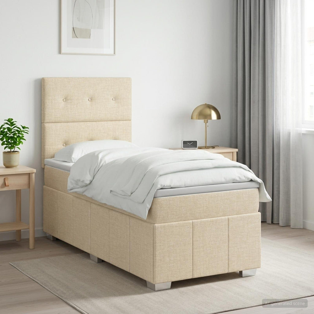 vidaXL Łóżko z box spring LED z materacem kremowy 100 x 200 cm tkanina