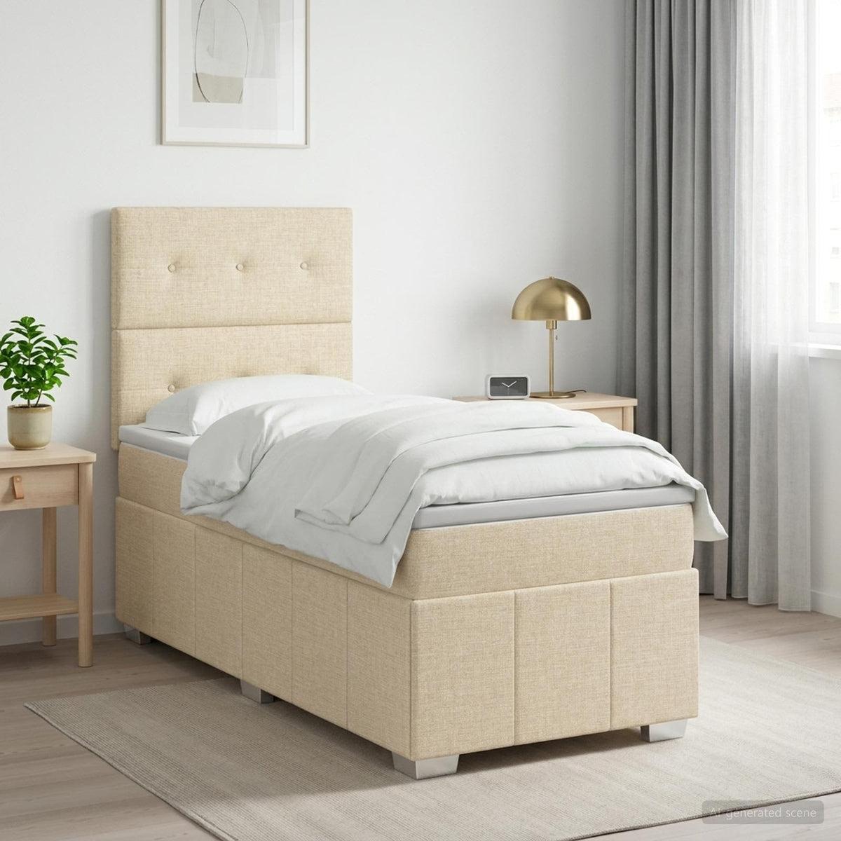 vidaXL Łóżko z box spring LED z materacem kremowy 100 x 200 cm tkanina