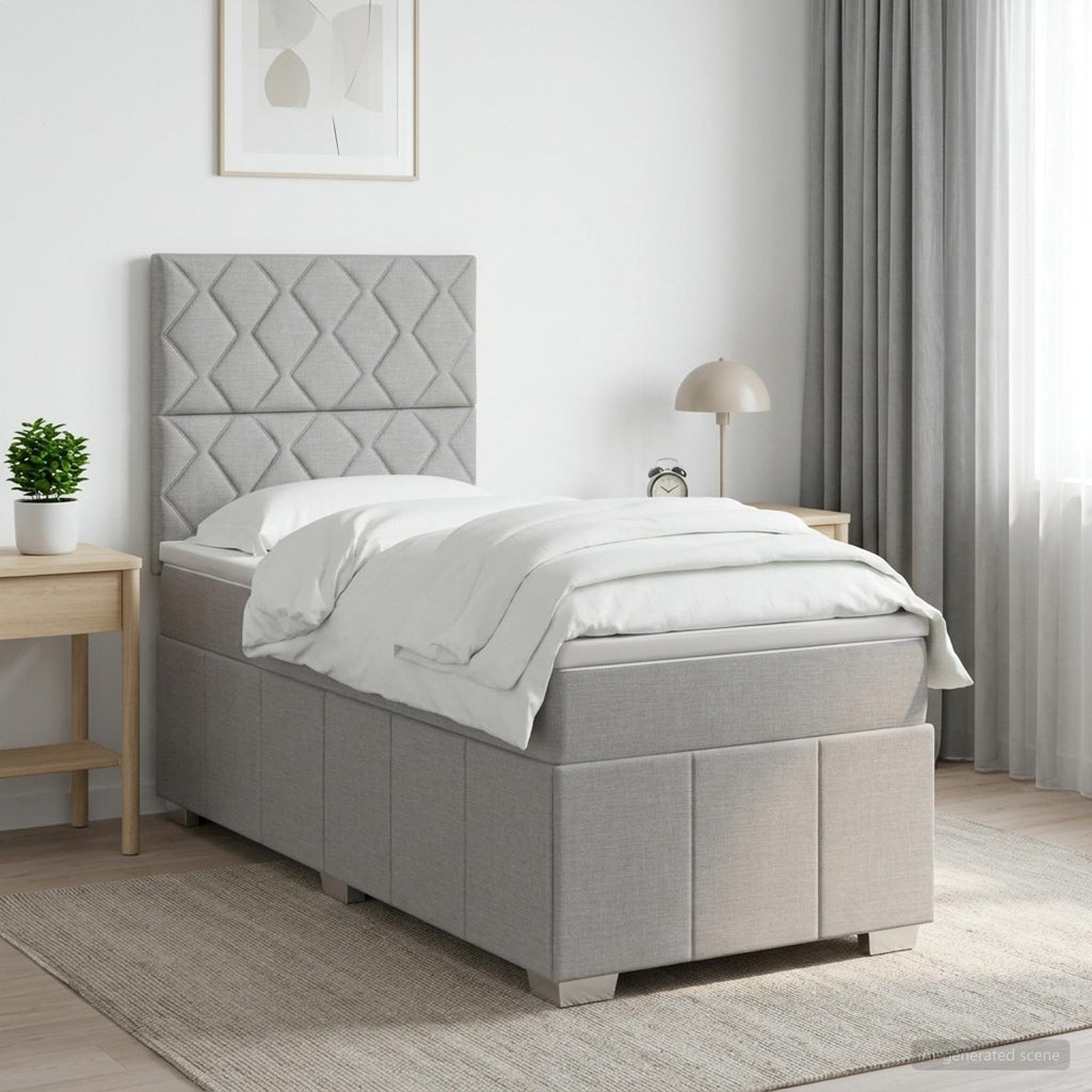 vidaXL Łóżko z box spring LED z materacem jasnoszary 90 x 200 cm