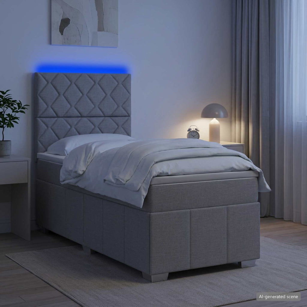 vidaXL Łóżko z box spring LED z materacem jasnoszary 80 x 200 cm