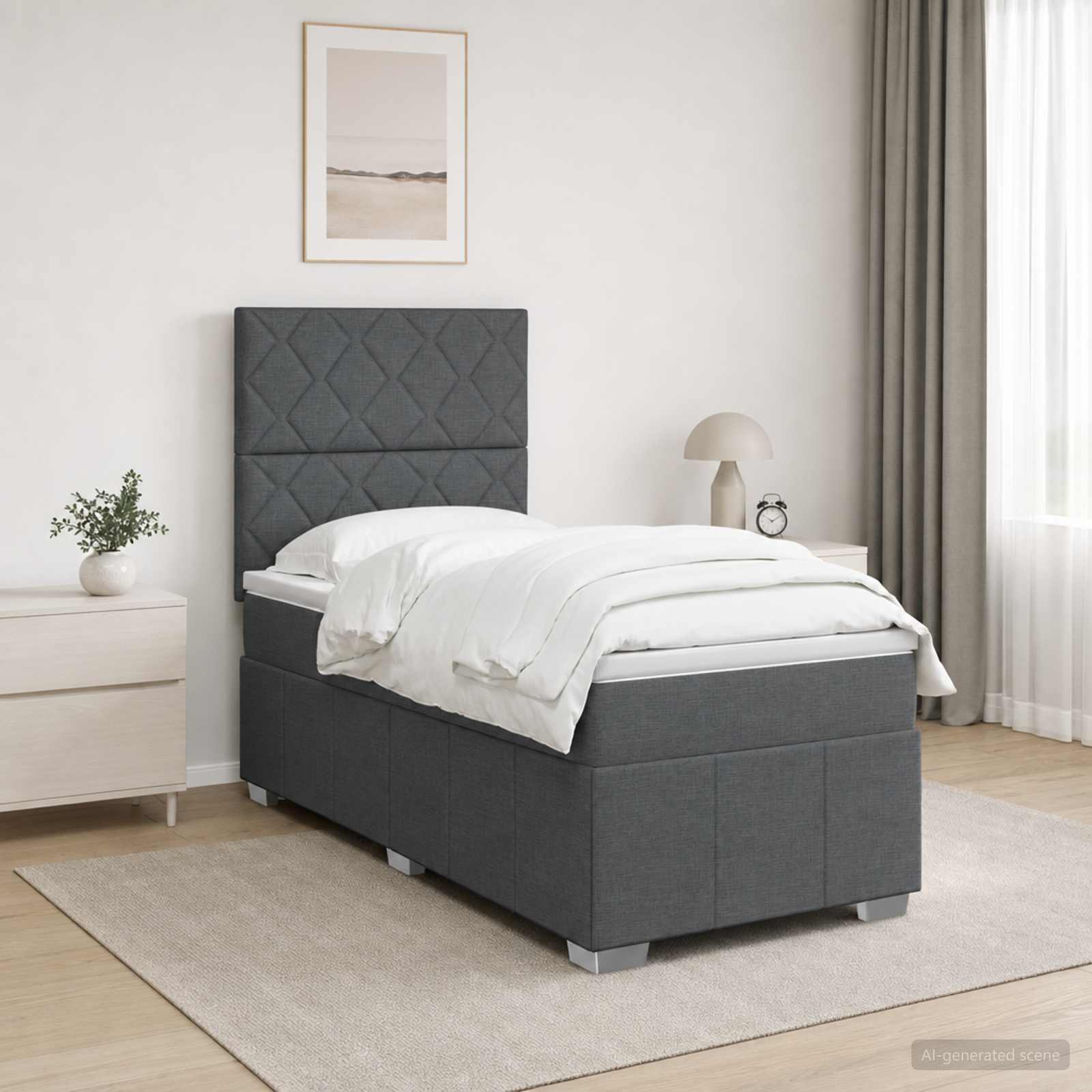 vidaXL Łóżko z box spring LED z materacem ciemnoszary 90 x 190 cm
