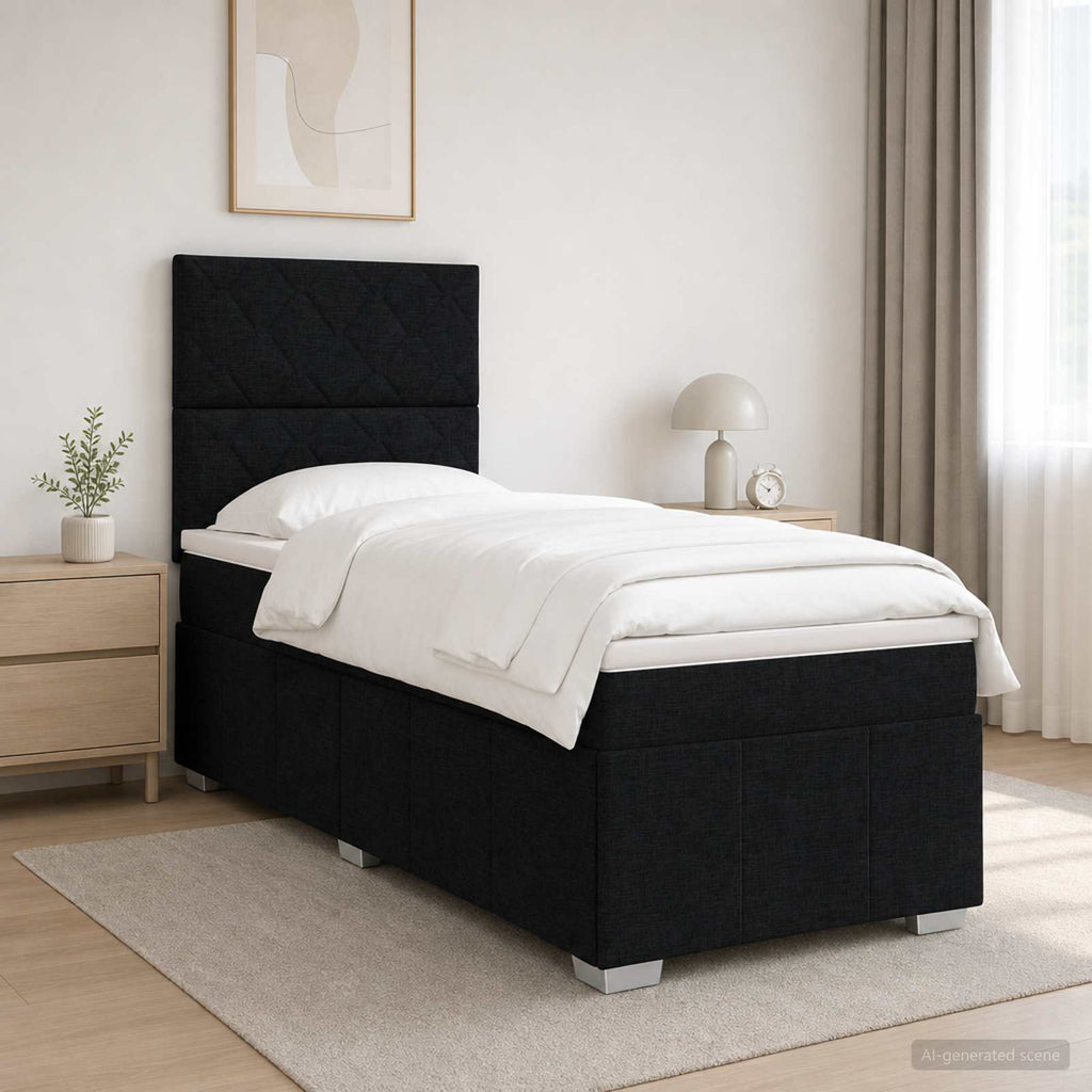 vidaXL Łóżko z box spring LED z materacem Czarny 90 x 200 cm tkanina