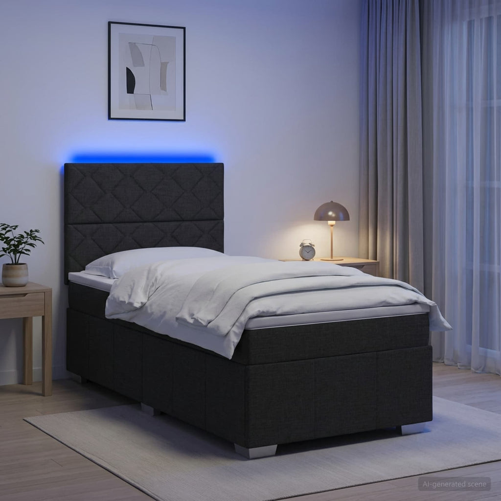 vidaXL Łóżko z box spring LED z materacem Czarny 90 x 200 cm tkanina