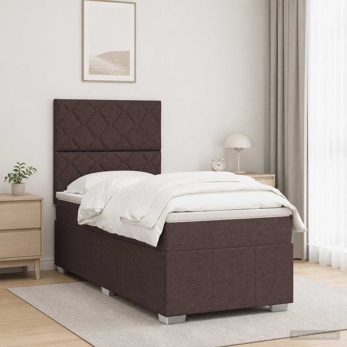 vidaXL Łóżko z box spring LED z materacem Ciemny brąz 90 x 200 cm
