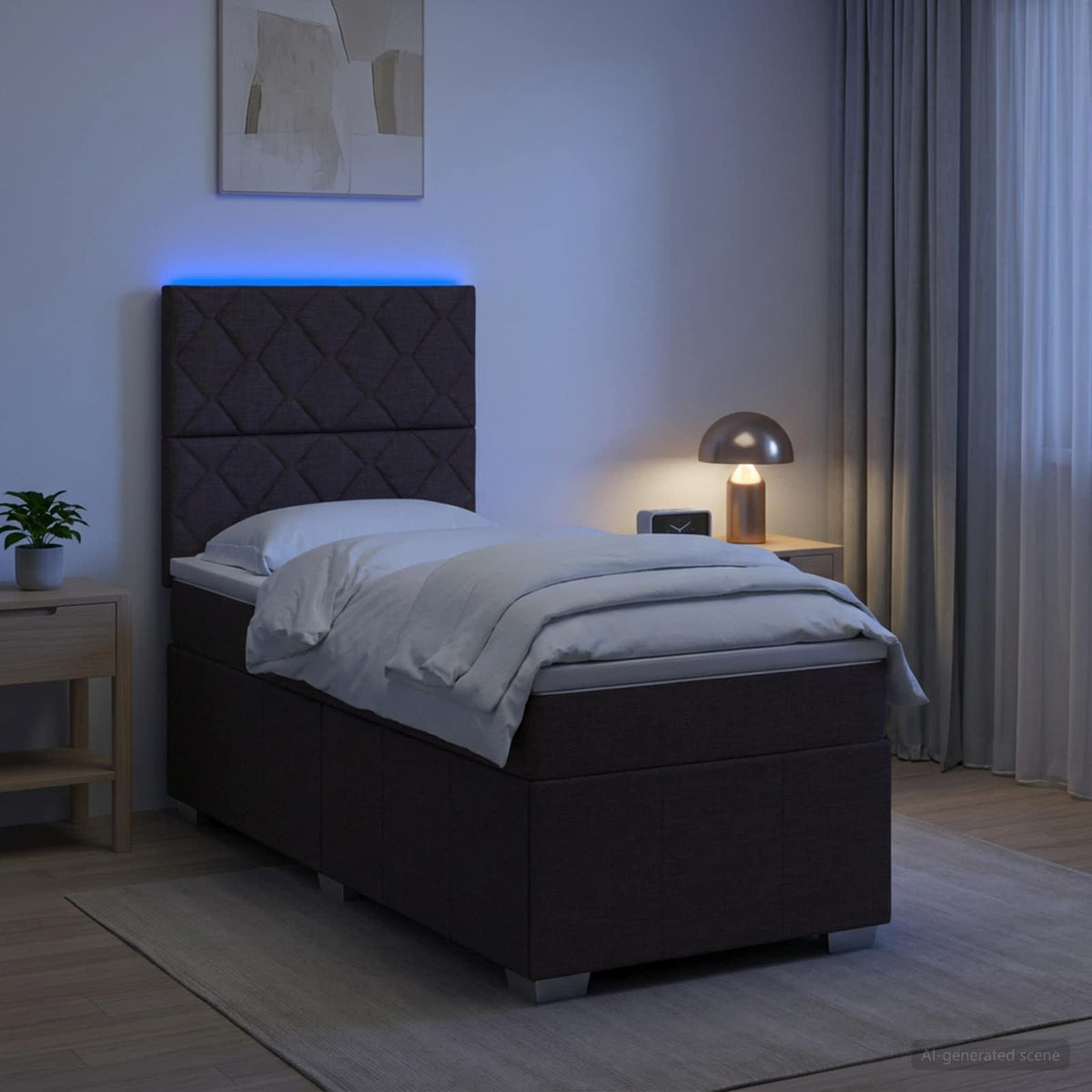 vidaXL Łóżko z box spring LED z materacem Ciemny brąz 90 x 200 cm