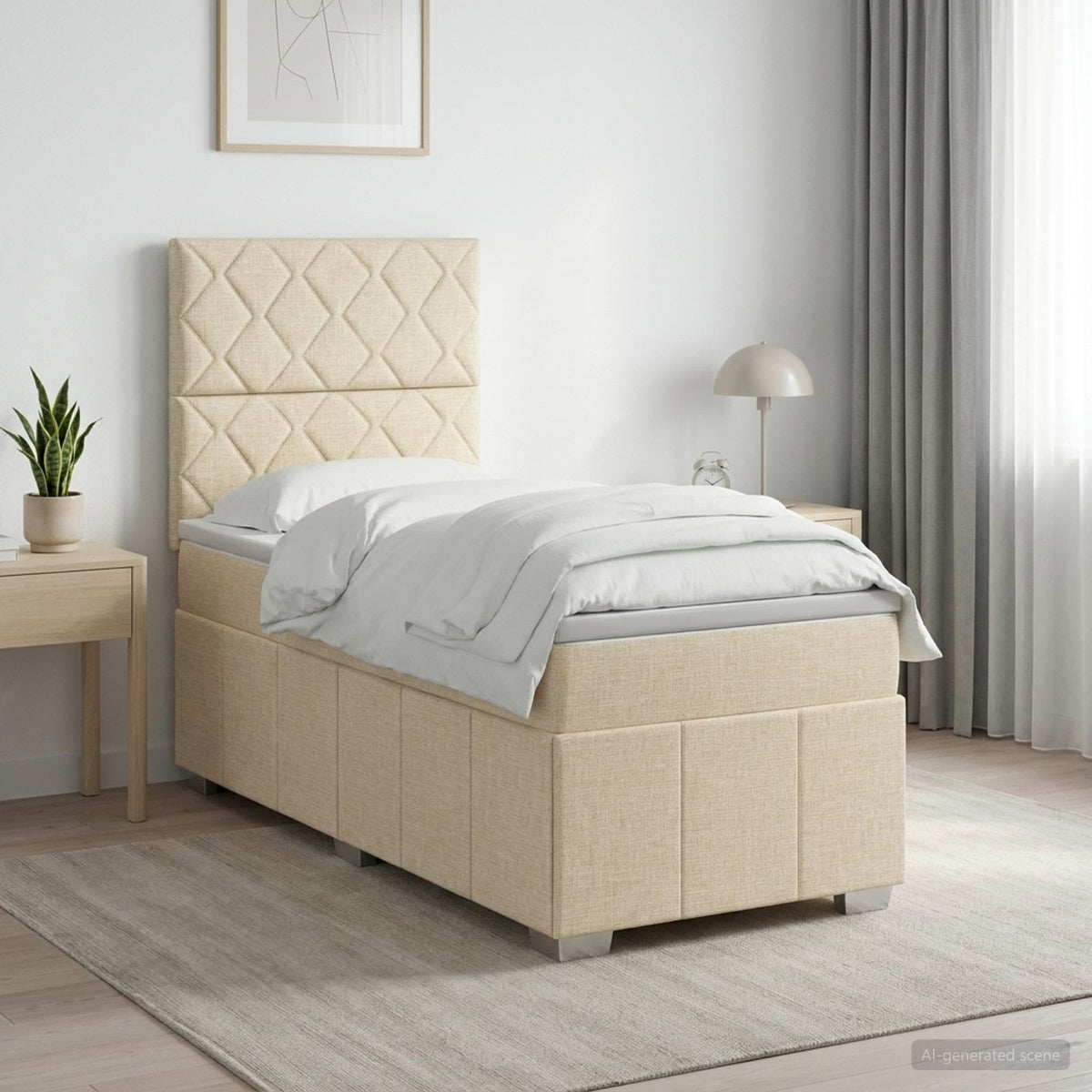 vidaXL Łóżko z box spring LED z materacem kremowy 100 x 200 cm tkanina