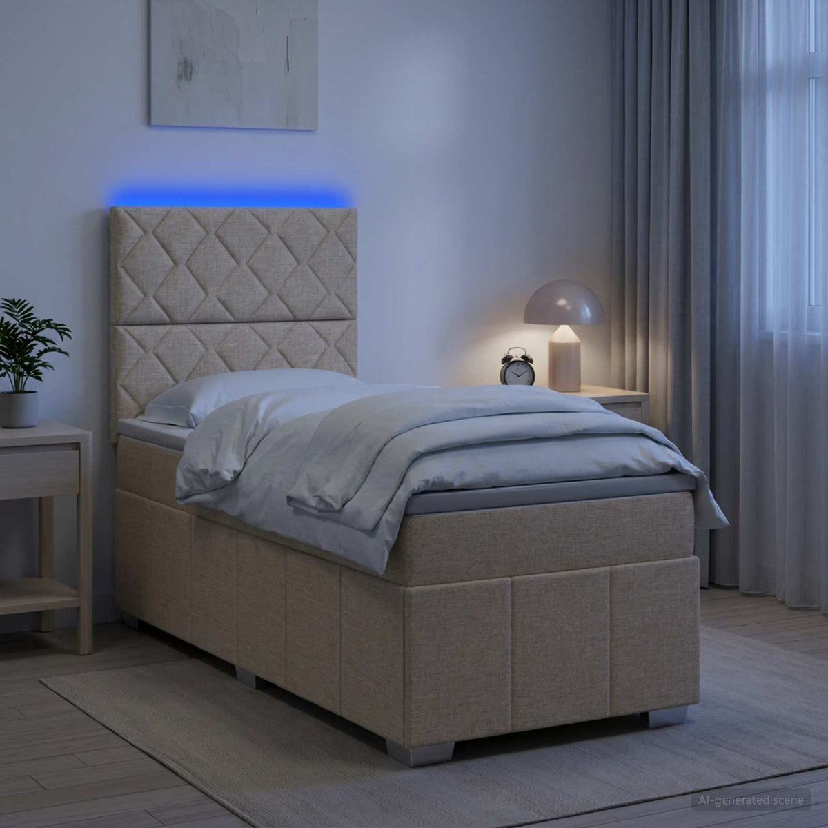 vidaXL Łóżko z box spring LED z materacem kremowy 100 x 200 cm tkanina
