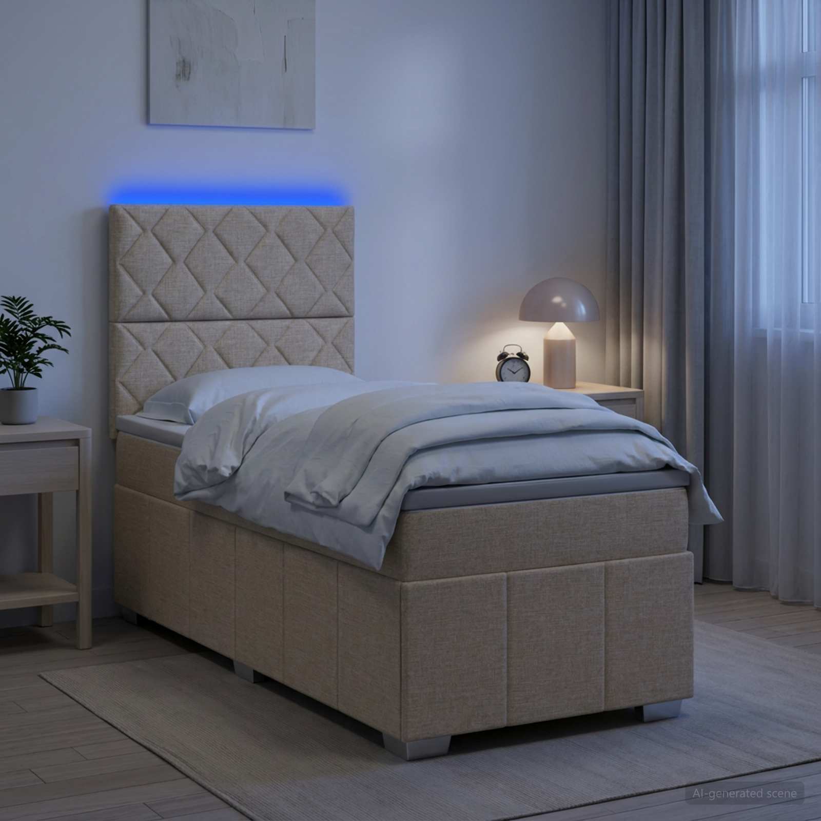 vidaXL Łóżko z box spring LED z materacem kremowy 90 x 200 cm tkanina