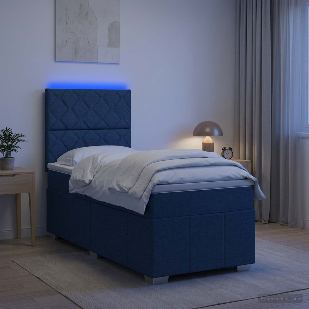 vidaXL Łóżko z box spring LED z materacem niebieski 90 x 200 cm