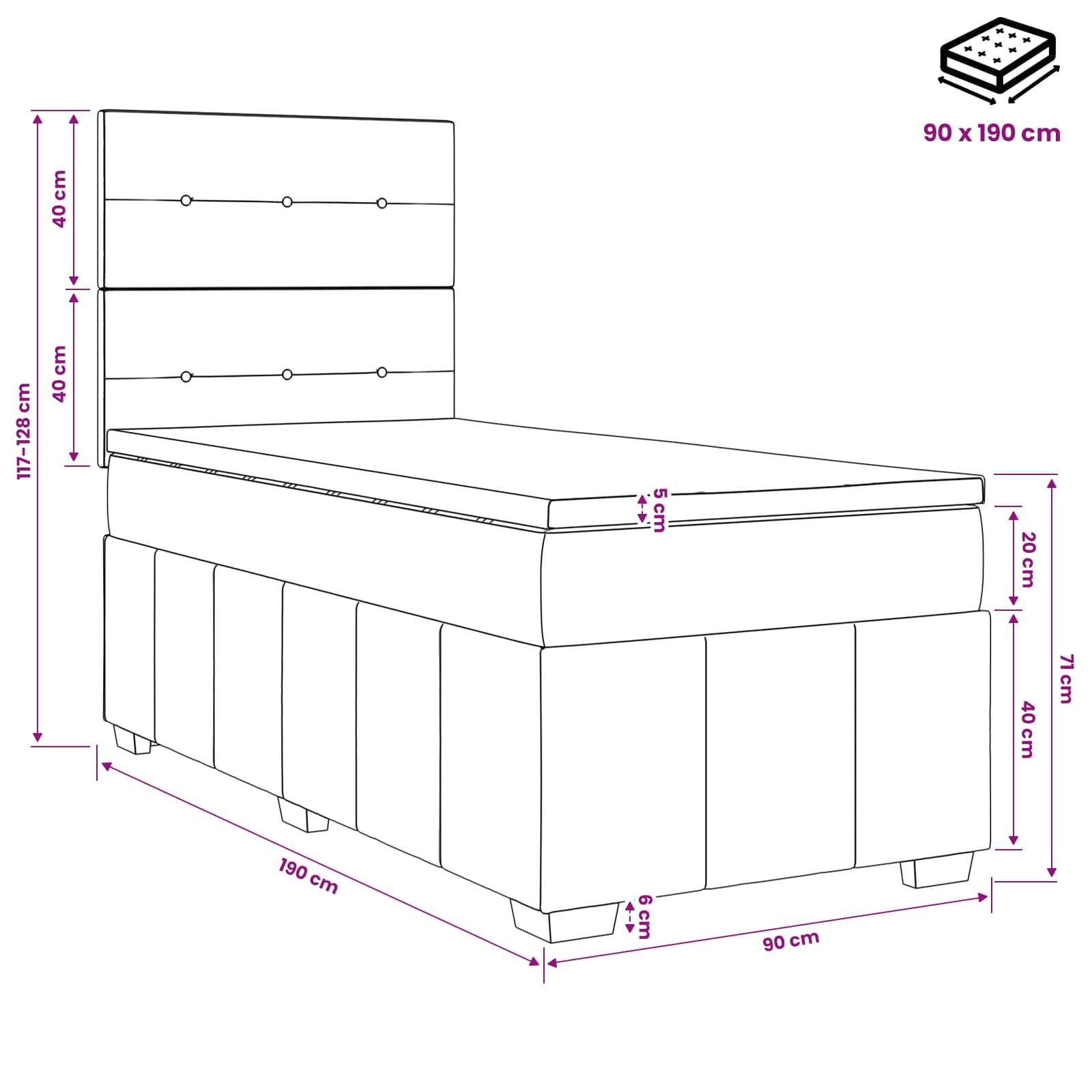vidaXL Łóżko z box spring LED z materacem jasnoszary 90 x 190 cm