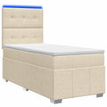 vidaXL Łóżko z box spring LED z materacem kremowy 90 x 200 cm tkanina