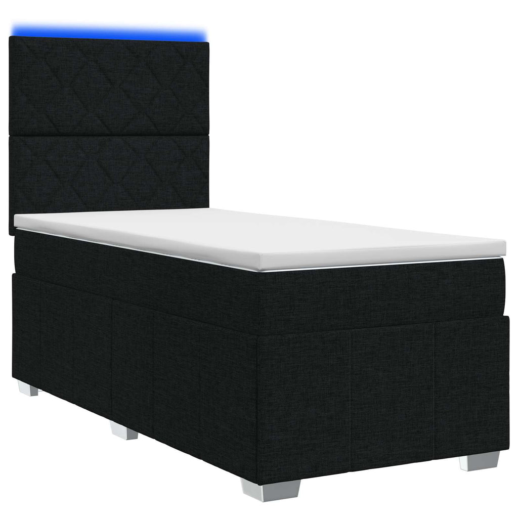 vidaXL Łóżko z box spring LED z materacem Czarny 90 x 200 cm tkanina