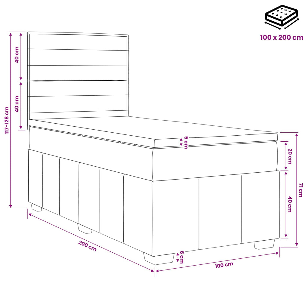 vidaXL Łóżko z box spring LED z materacem jasnoszary 100 x 200 cm