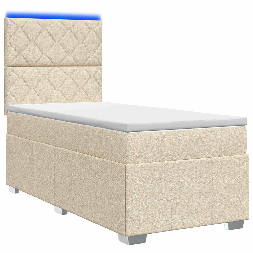 vidaXL Łóżko z box spring LED z materacem kremowy 100 x 200 cm tkanina