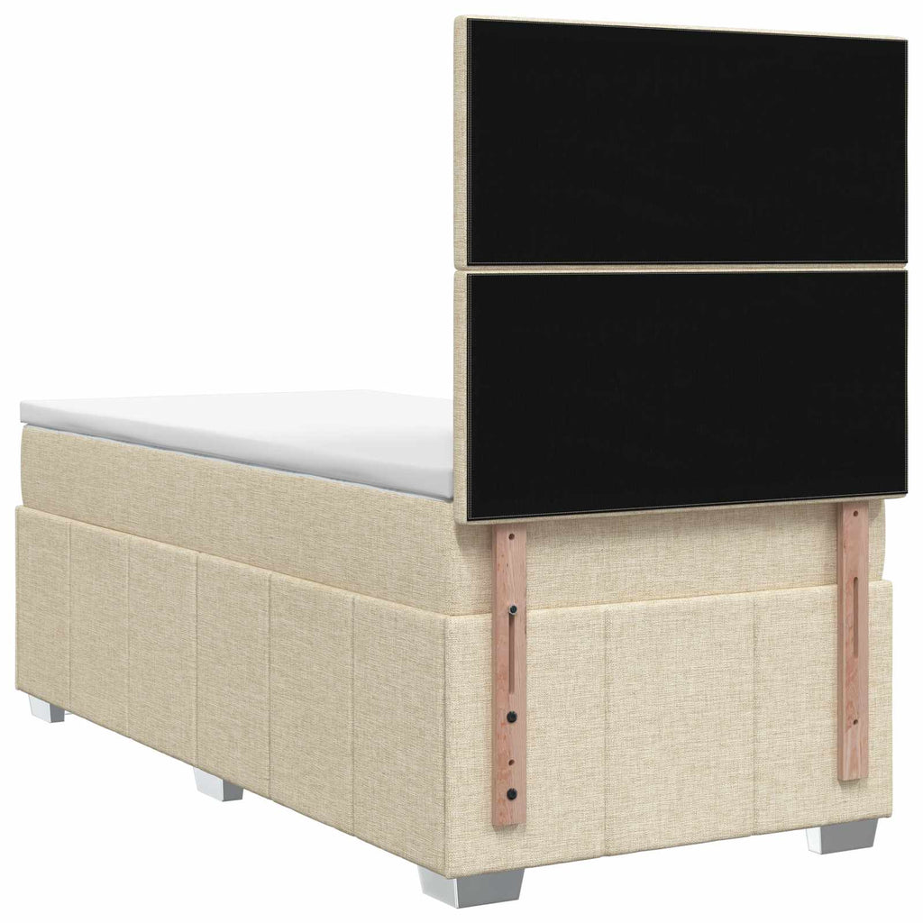 vidaXL Łóżko z box spring LED z materacem kremowy 100 x 200 cm tkanina