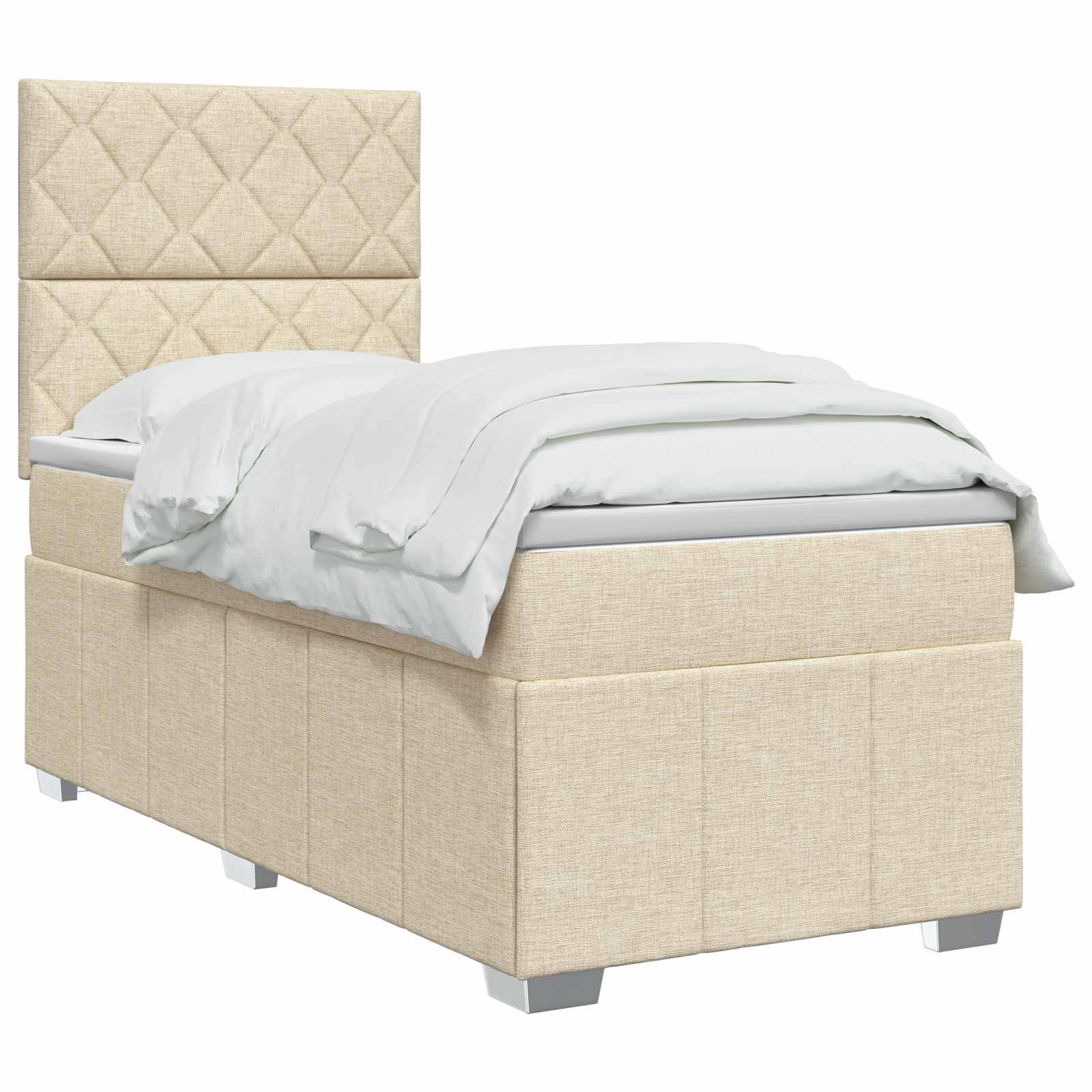 vidaXL Łóżko z box spring LED z materacem kremowy 100 x 200 cm tkanina