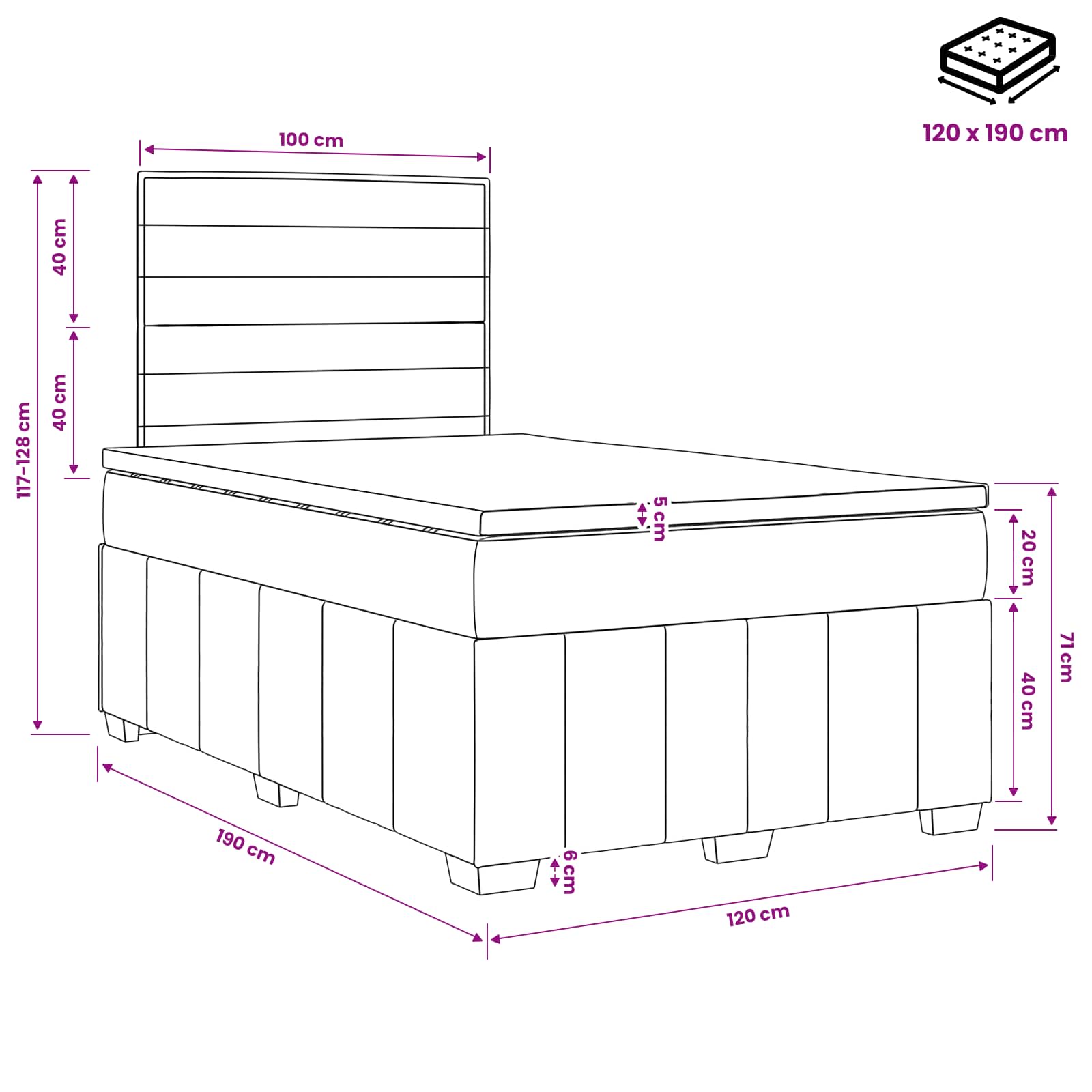 vidaXL Łóżko z box spring LED z materacem jasnoszary 120 x 190 cm