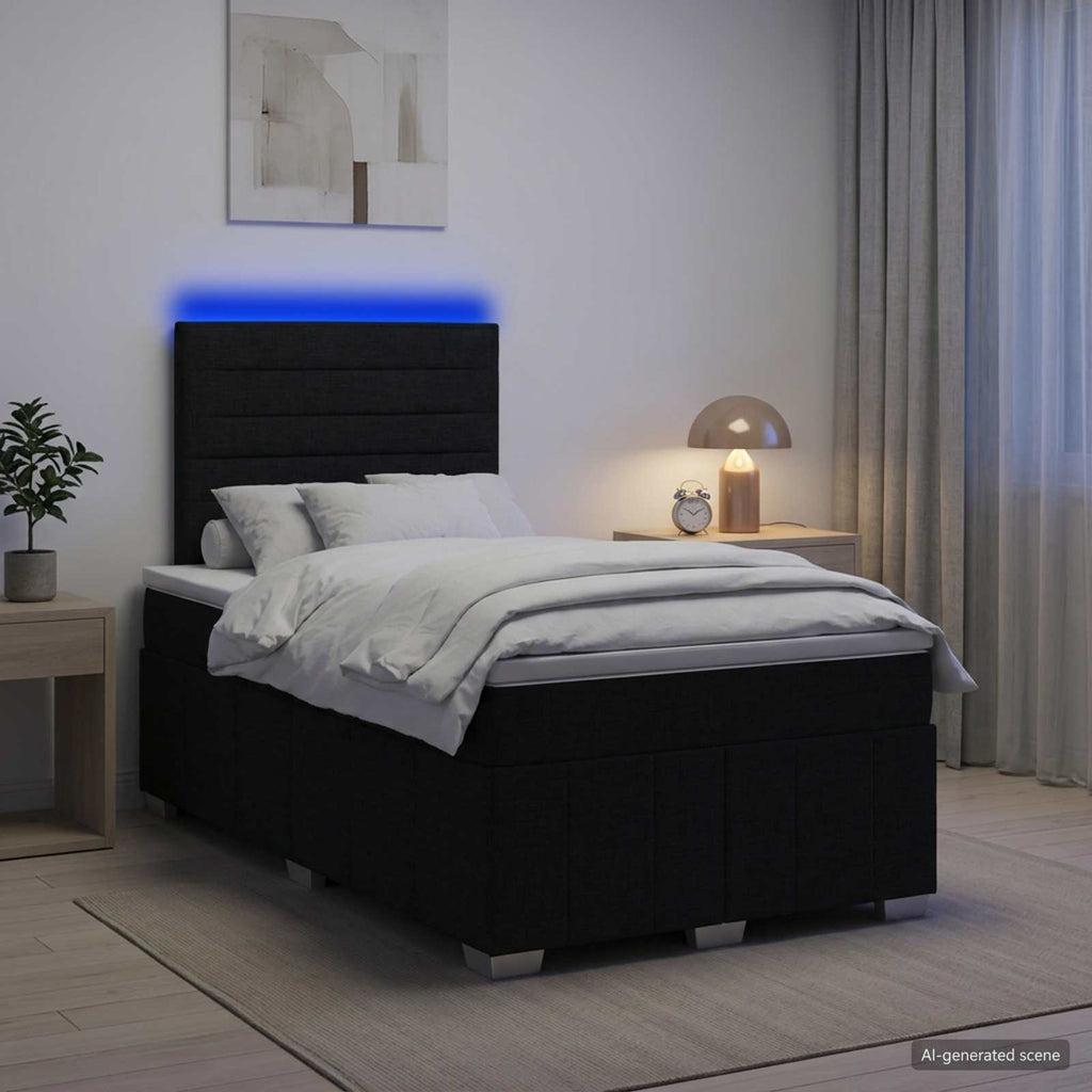 vidaXL Łóżko z box spring LED z materacem Czarny 120 x 190 cm tkanina