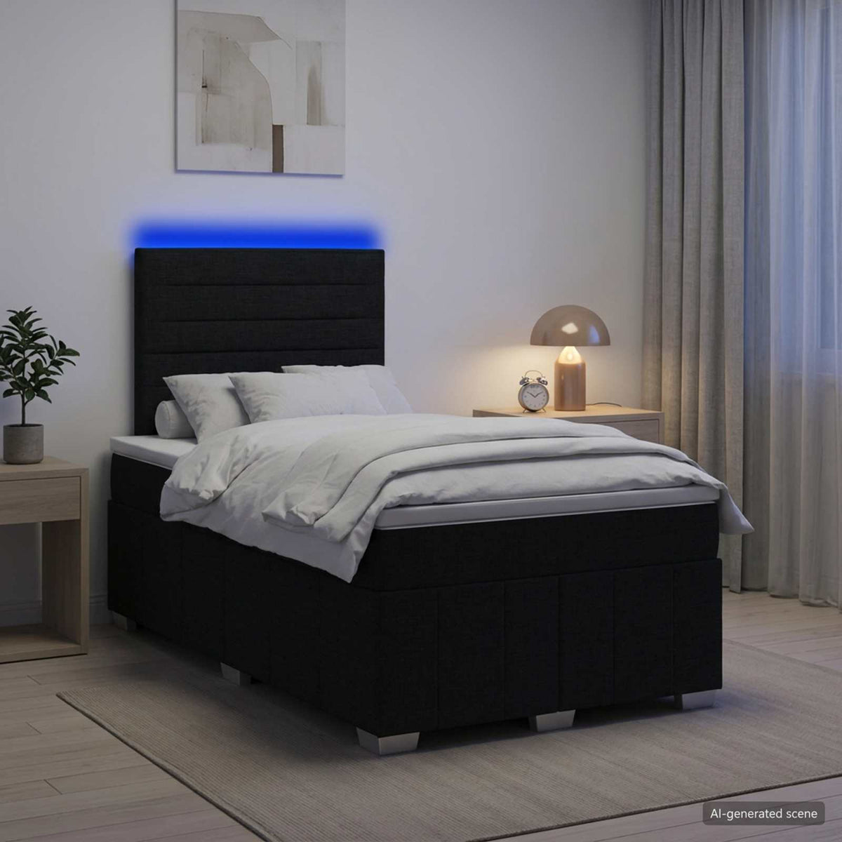 vidaXL Łóżko z box spring LED z materacem Czarny 120 x 190 cm tkanina