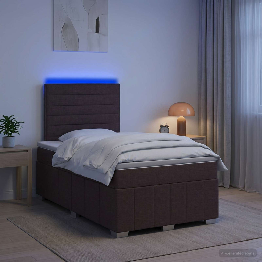 vidaXL Łóżko z box spring LED z materacem Ciemny brąz 120 x 190 cm