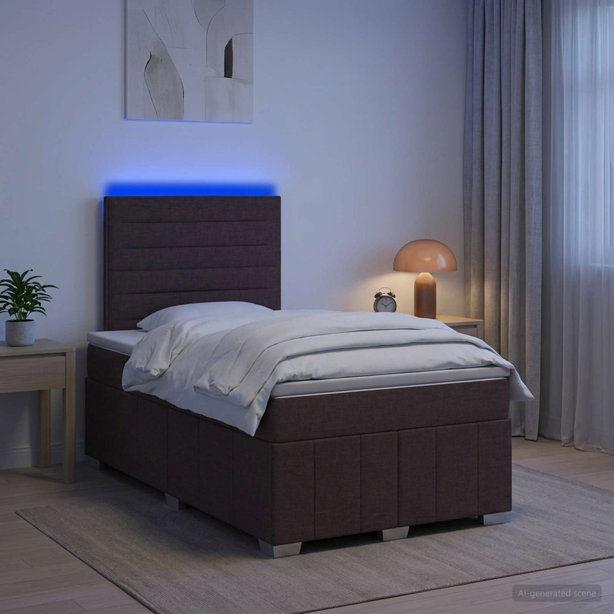 vidaXL Łóżko z box spring LED z materacem Ciemny brąz 120 x 190 cm