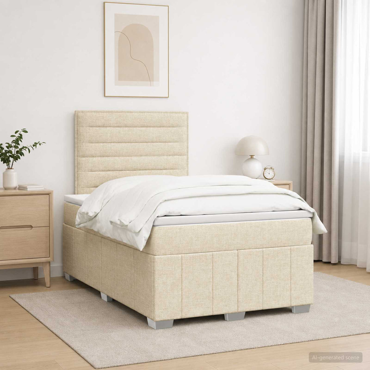 vidaXL Łóżko z box spring LED z materacem kremowy 120 x 200 cm tkanina
