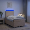 vidaXL Łóżko z box spring LED z materacem kremowy 120 x 190 cm tkanina