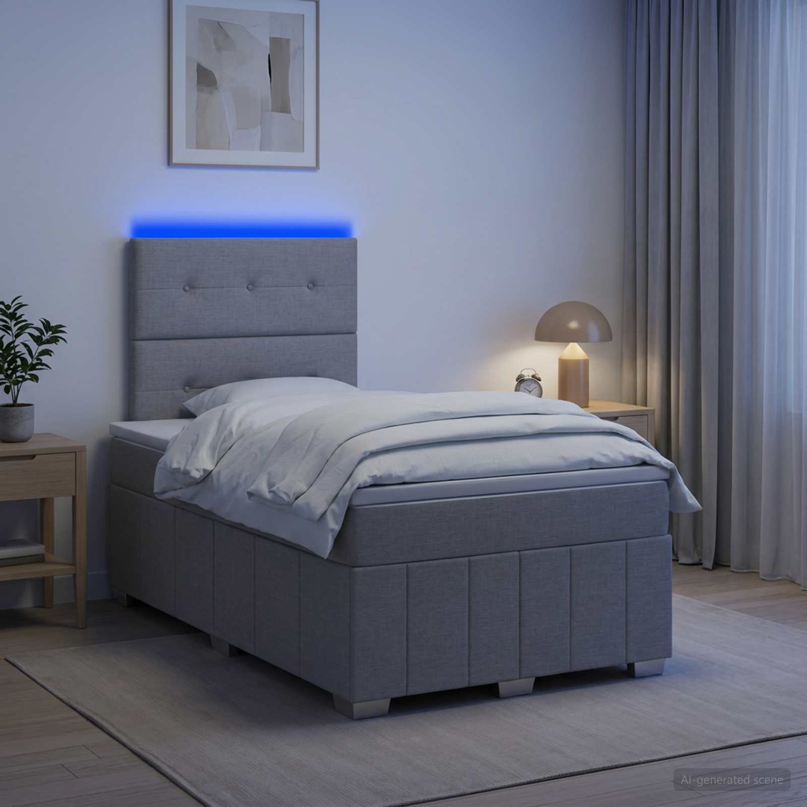vidaXL Łóżko z box spring LED z materacem jasnoszary 120 x 190 cm