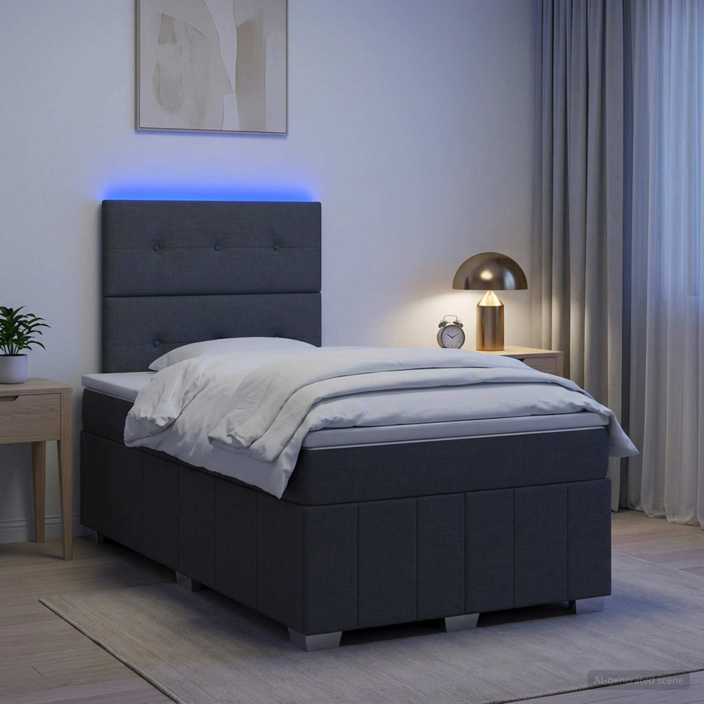 vidaXL Łóżko z box spring LED z materacem ciemnoszary 120 x 200 cm