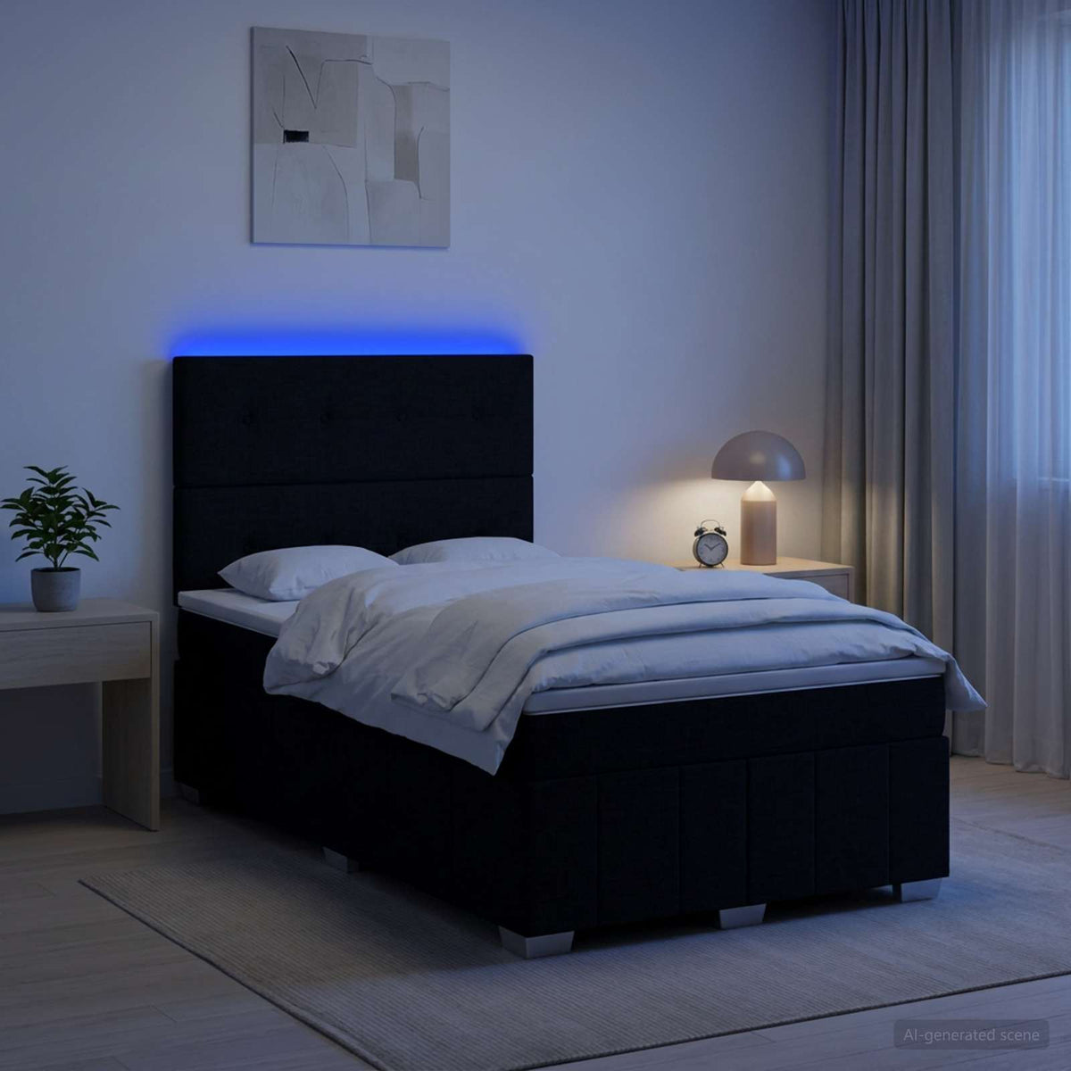 vidaXL Łóżko z box spring LED z materacem Czarny 120 x 200 cm tkanina