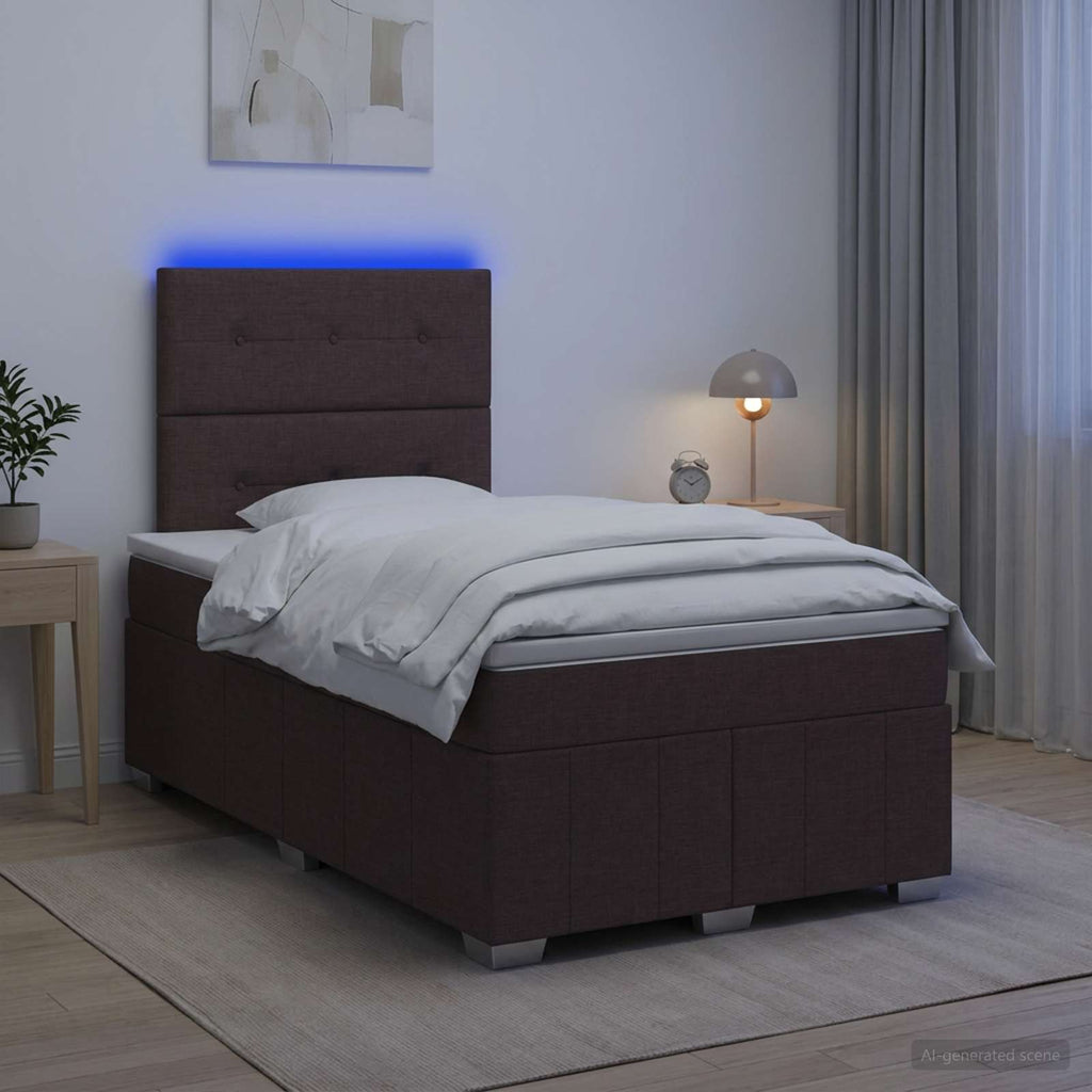 vidaXL Łóżko z box spring LED z materacem Ciemny brąz 120 x 190 cm