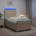 vidaXL Łóżko z box spring LED z materacem kremowy 120 x 200 cm tkanina