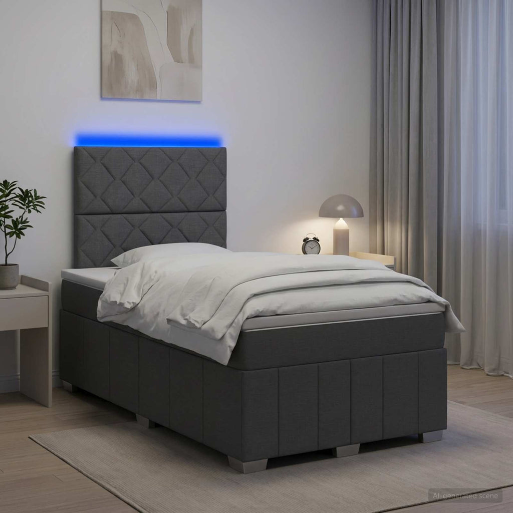 vidaXL Łóżko z box spring LED z materacem ciemnoszary 120 x 200 cm