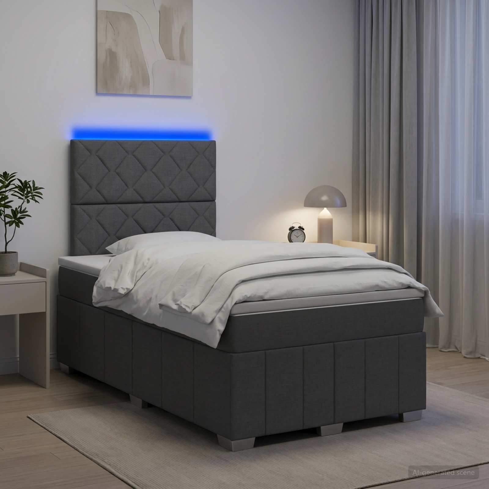 vidaXL Łóżko z box spring LED z materacem ciemnoszary 120 x 200 cm