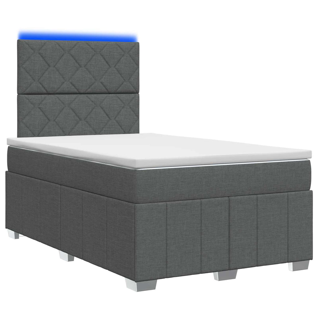 vidaXL Łóżko z box spring LED z materacem ciemnoszary 120 x 190 cm