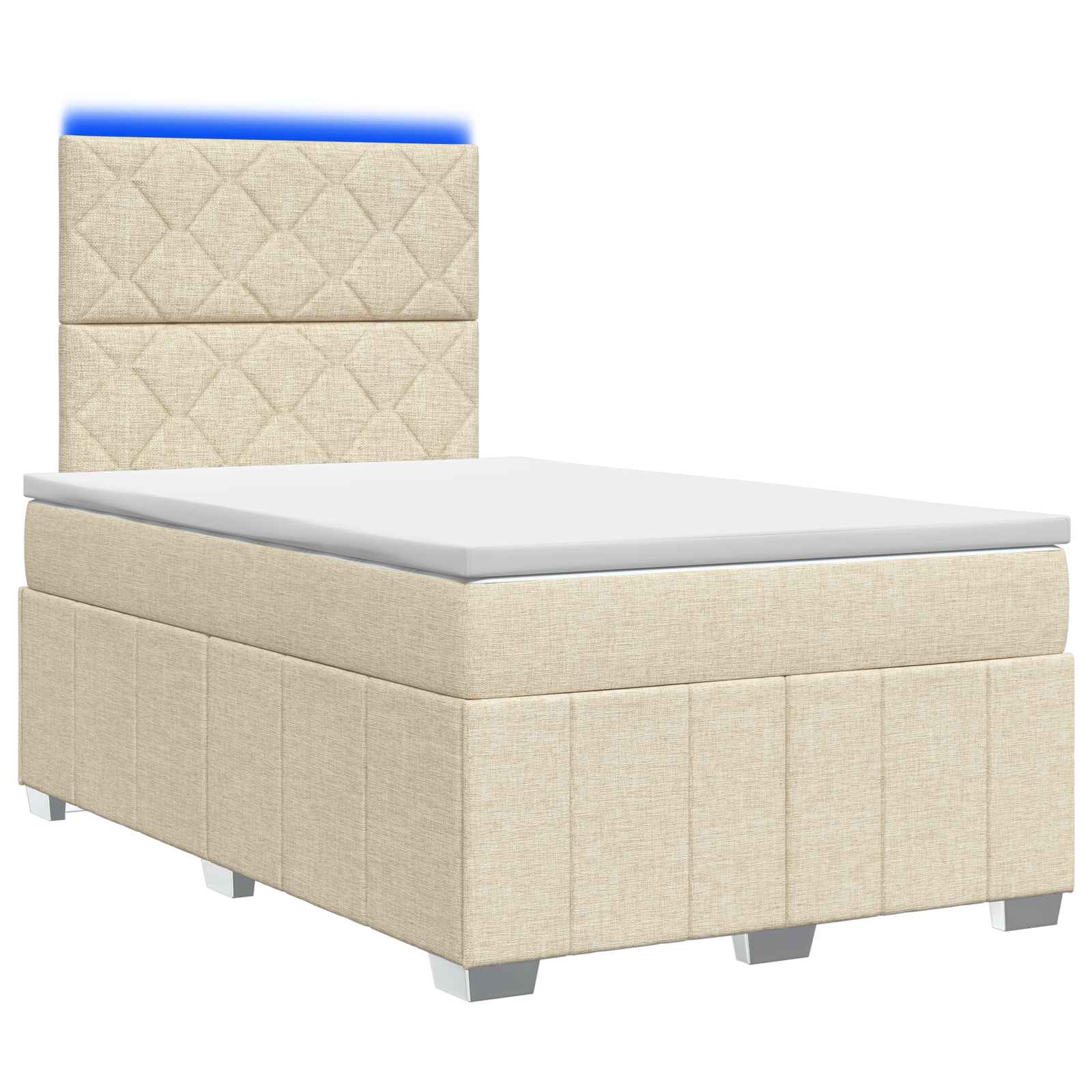 vidaXL Łóżko z box spring LED z materacem kremowy 120 x 190 cm tkanina