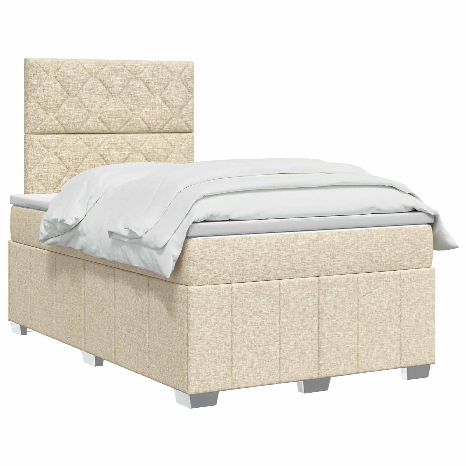vidaXL Łóżko z box spring LED z materacem kremowy 120 x 190 cm tkanina
