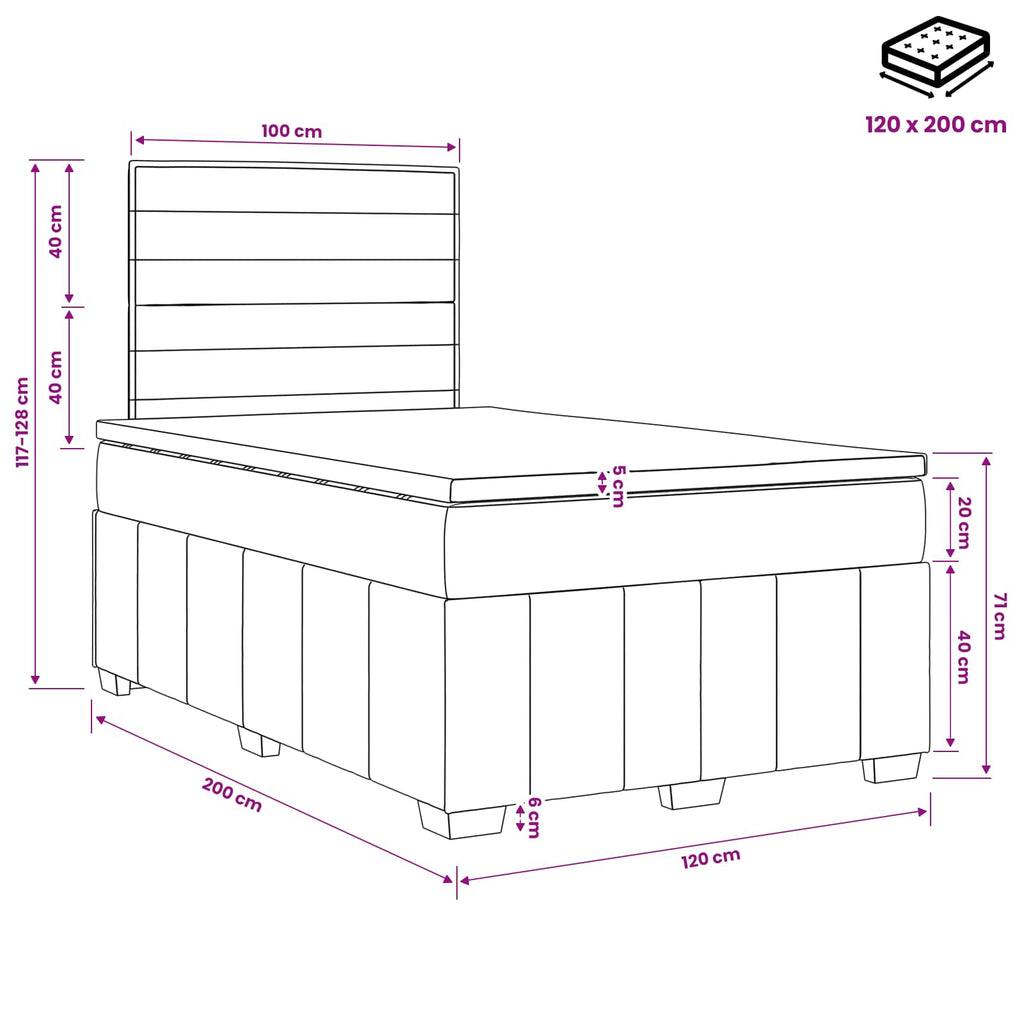 vidaXL Łóżko z box spring LED z materacem jasnoszary 120 x 200 cm