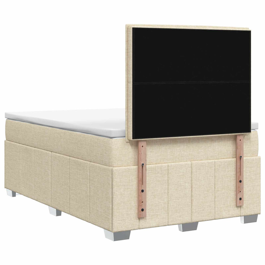 vidaXL Łóżko z box spring LED z materacem kremowy 120 x 200 cm tkanina