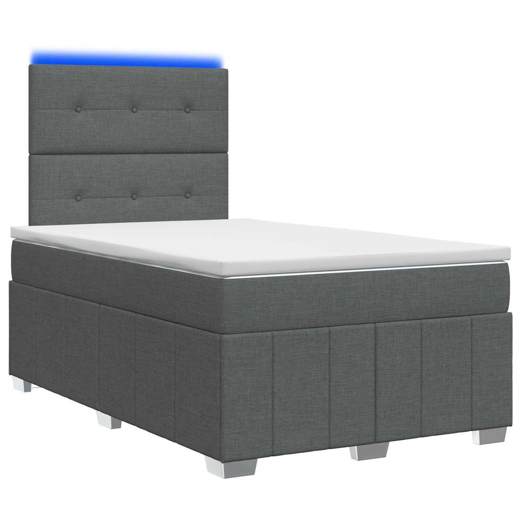 vidaXL Łóżko z box spring LED z materacem ciemnoszary 120 x 200 cm