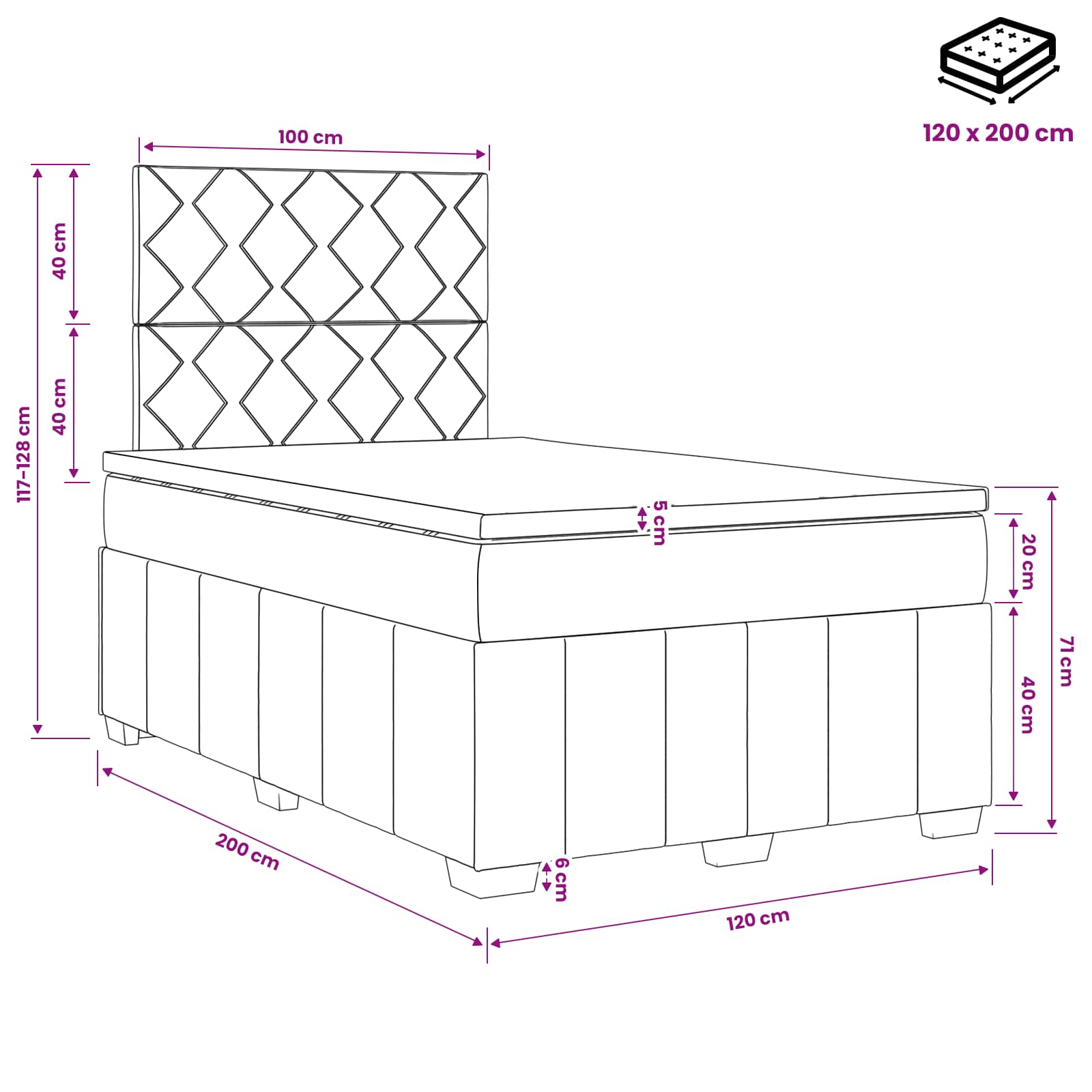 vidaXL Łóżko z box spring LED z materacem Czarny 120 x 200 cm tkanina