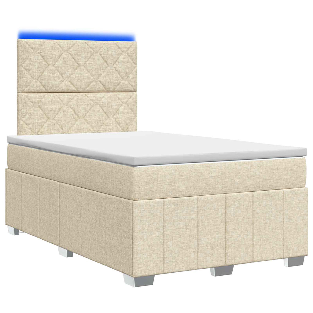 vidaXL Łóżko z box spring LED z materacem kremowy 120 x 200 cm tkanina