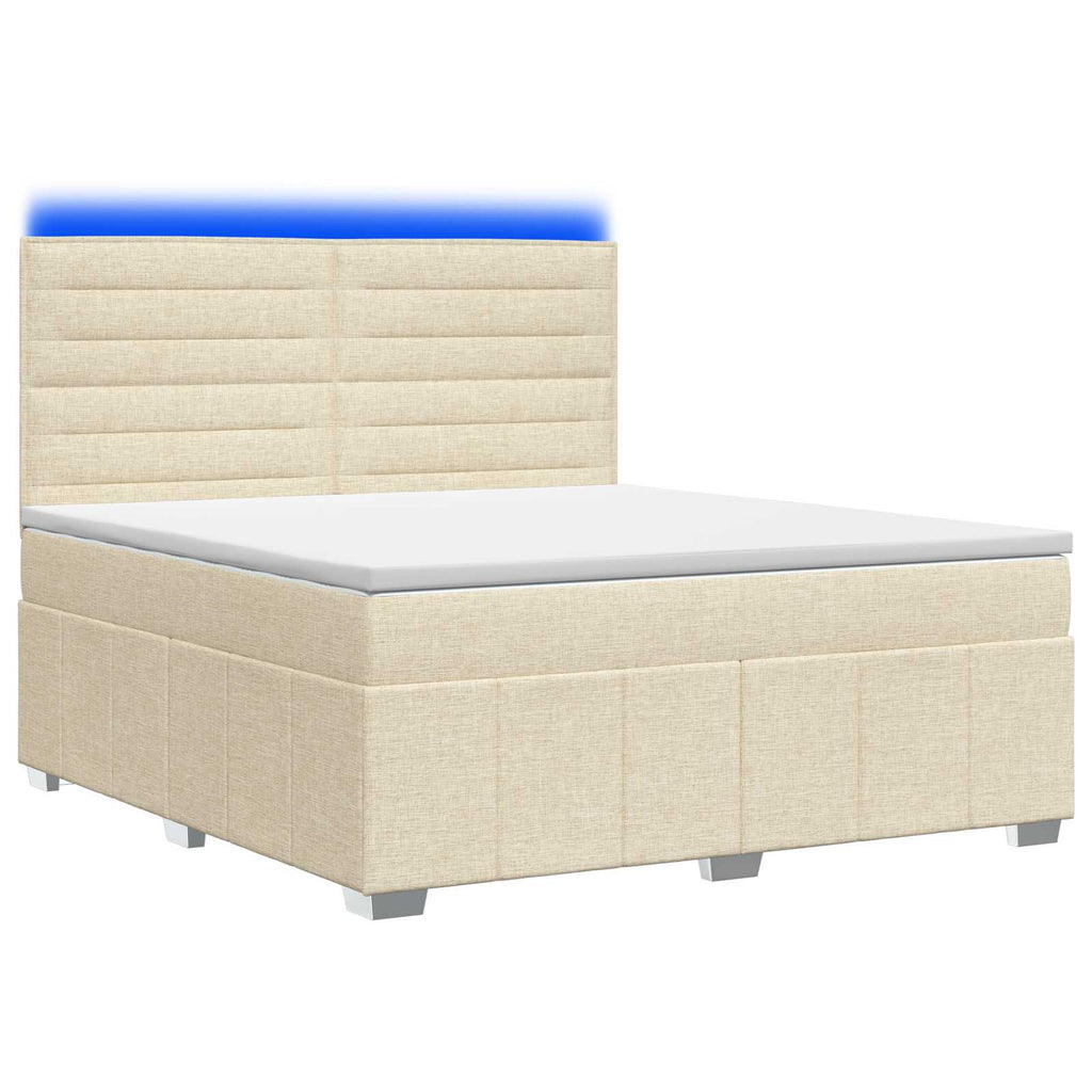 vidaXL Łóżko z box spring LED z materacem kremowy 140 x 190 cm tkanina