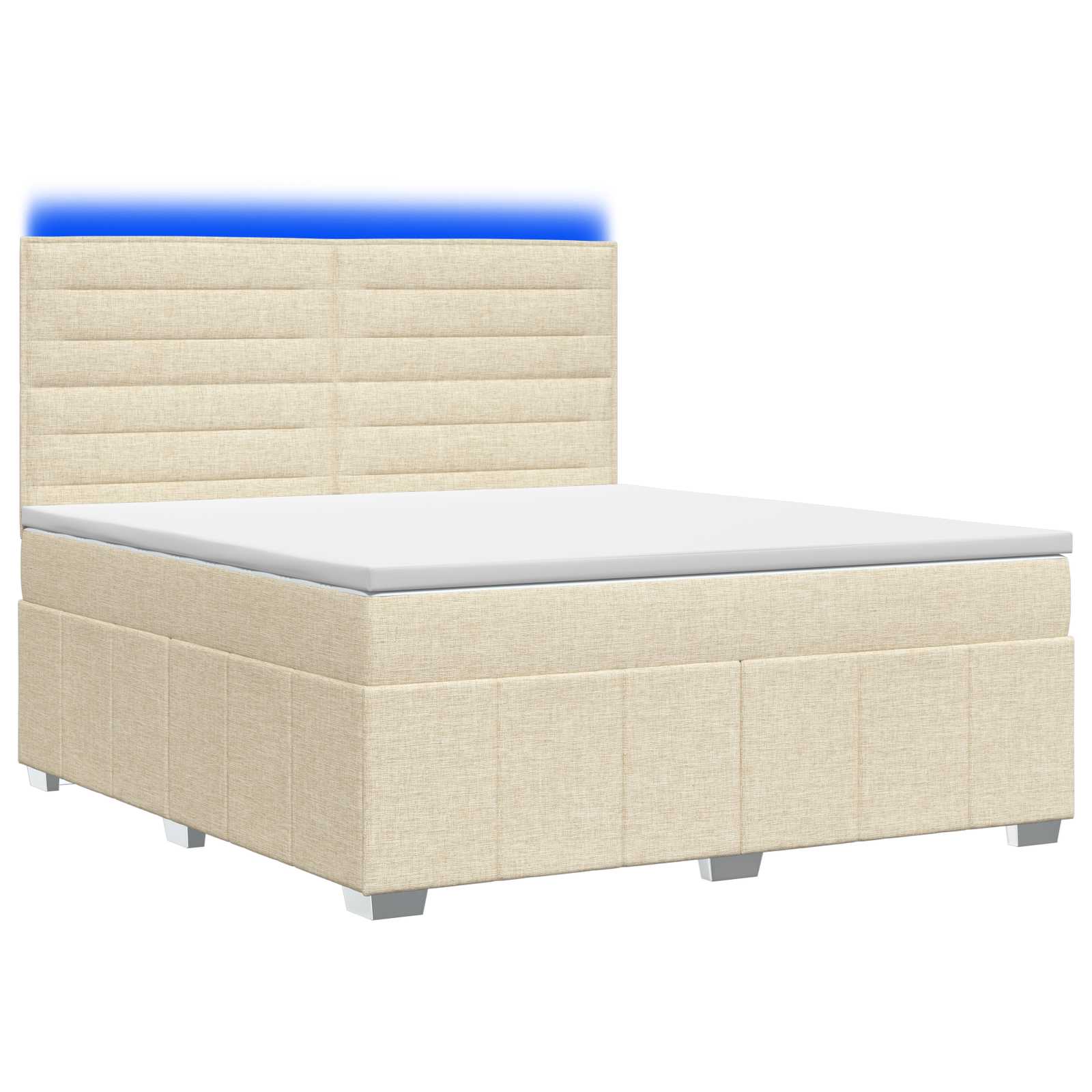 vidaXL Łóżko z box spring LED z materacem kremowy 140 x 190 cm tkanina